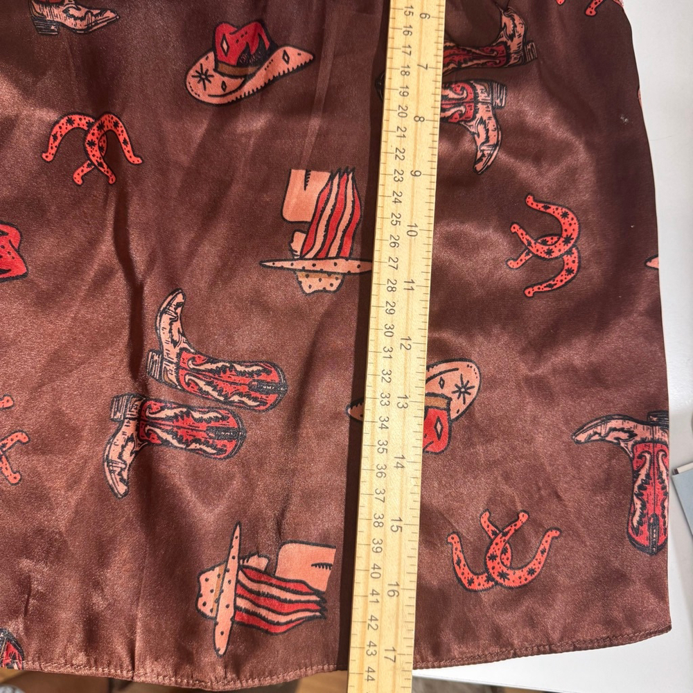 Size M western inspired brown satin camisole/tank cowboy hat boot print - Picture 6 of 10